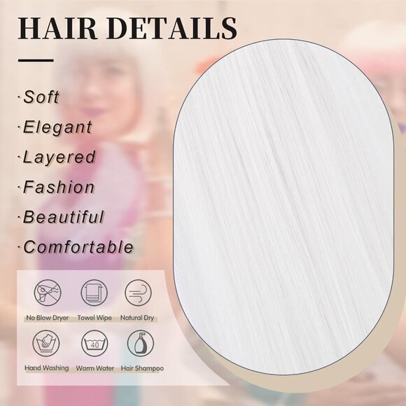 💫 Women White Short Bob Wigs Straight Natural Pretty Party Cosplay Daily - Picture 5 of 7